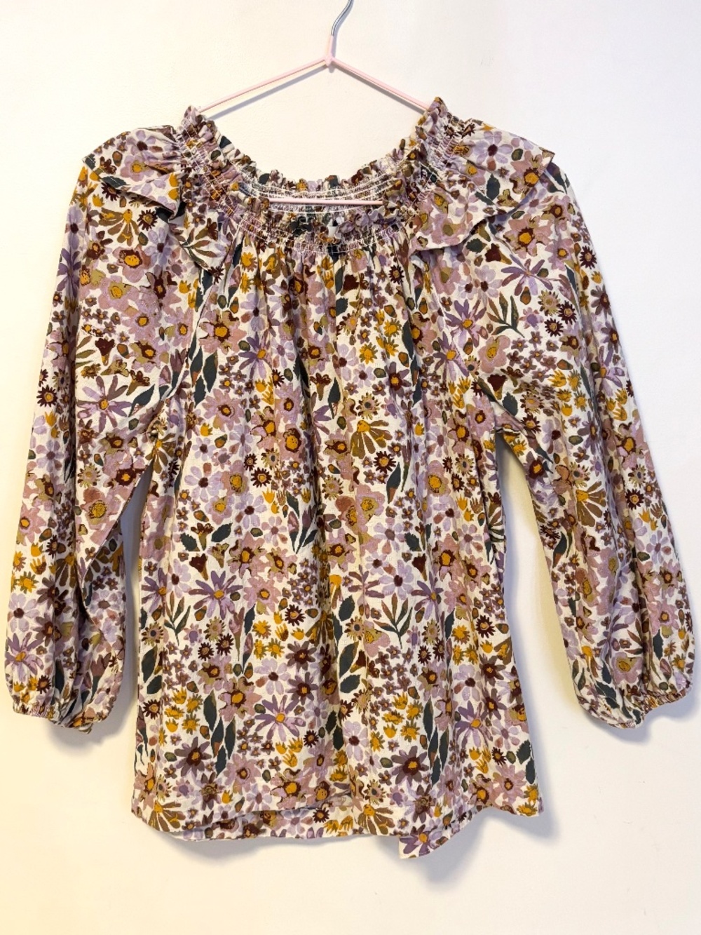 Sonoma Smocked Neckline Balloon Quarter Sleeve Peasant Blouse Floral Womens XS